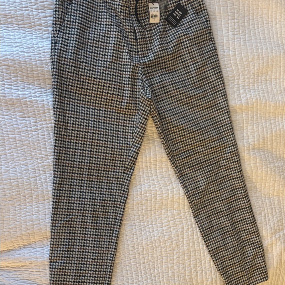 Express Houndstooth Dress Pants - Black & White with Brown and Blue Pattern